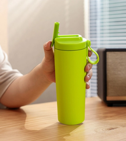 Edelstahl Stroh Kaffeetasse mit tragbarem Silikon Seil