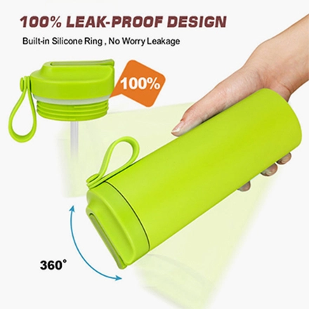 Edelstahl Stroh Kaffeetasse mit tragbarem Silikon Seil